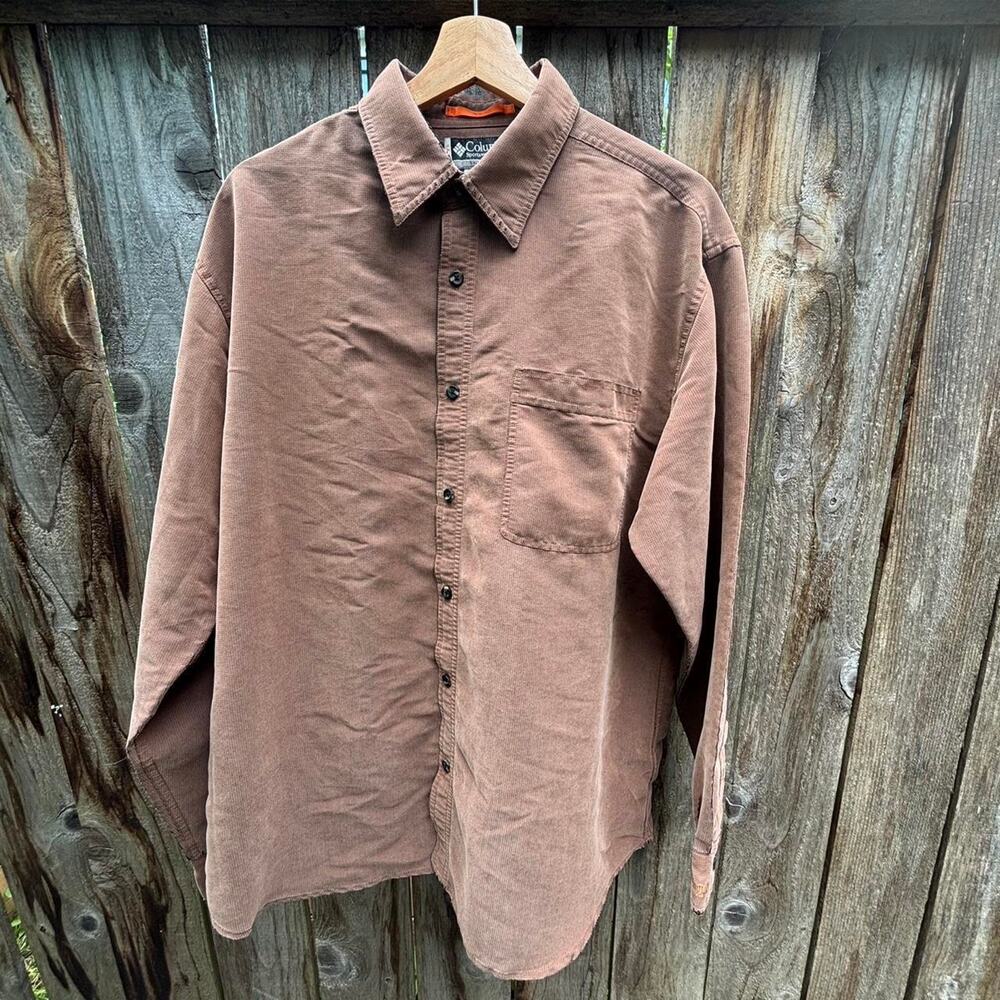 Vintage Columbia Brown Corduroy Button-Up Shirt Distressed Men’s Large